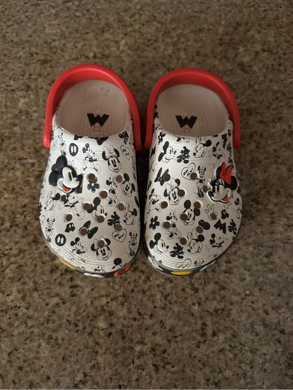 Disney White Kids Clogs with Red Heel Strap and Mickey & Minnie Print
